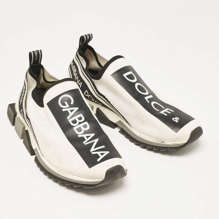 Pre Owned Dolce & Gabbana White/Black Knit Fabric Sorrento Sneakers Size 45