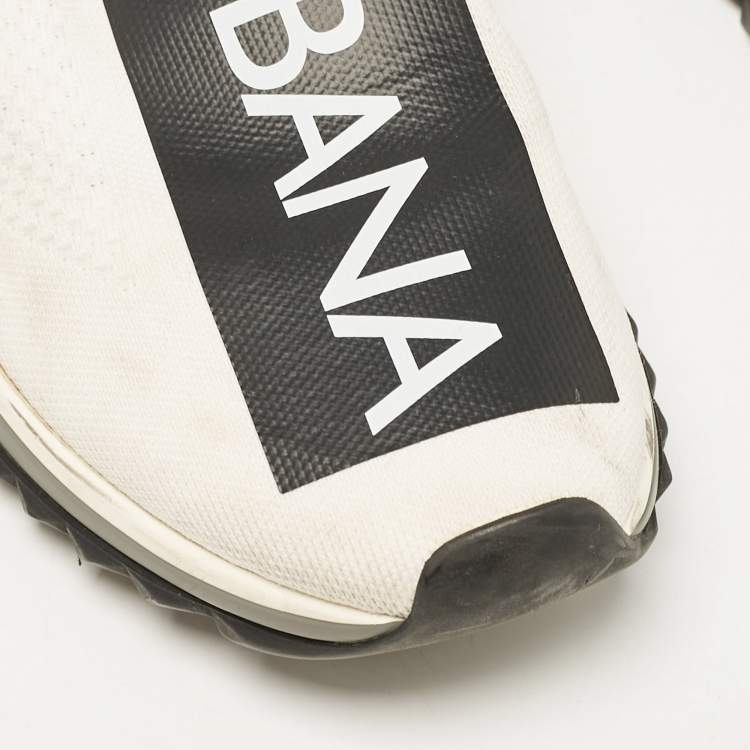 Pre Owned Dolce & Gabbana White/Black Knit Fabric Sorrento Sneakers Size 45