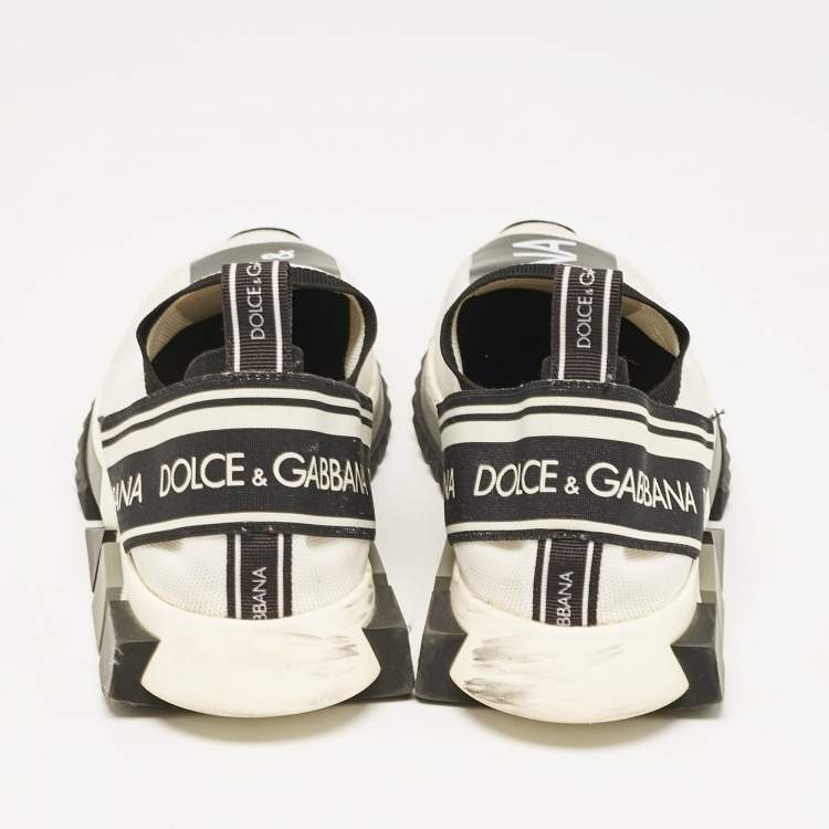 Pre Owned Dolce & Gabbana White/Black Knit Fabric Sorrento Sneakers Size 45