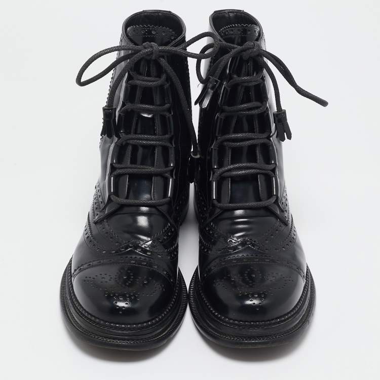 Pre Owned Dolce & Gabbana Black Leather Ankle Length Boots Size 42.5