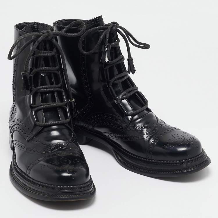 Pre Owned Dolce & Gabbana Black Leather Ankle Length Boots Size 42.5