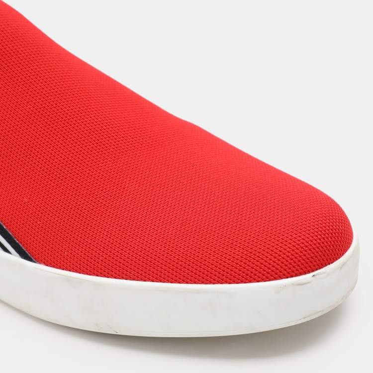 Pre Owned Dolce & Gabbana Red/Black Knit Fabric Portofino Slip On Sneakers Size 40