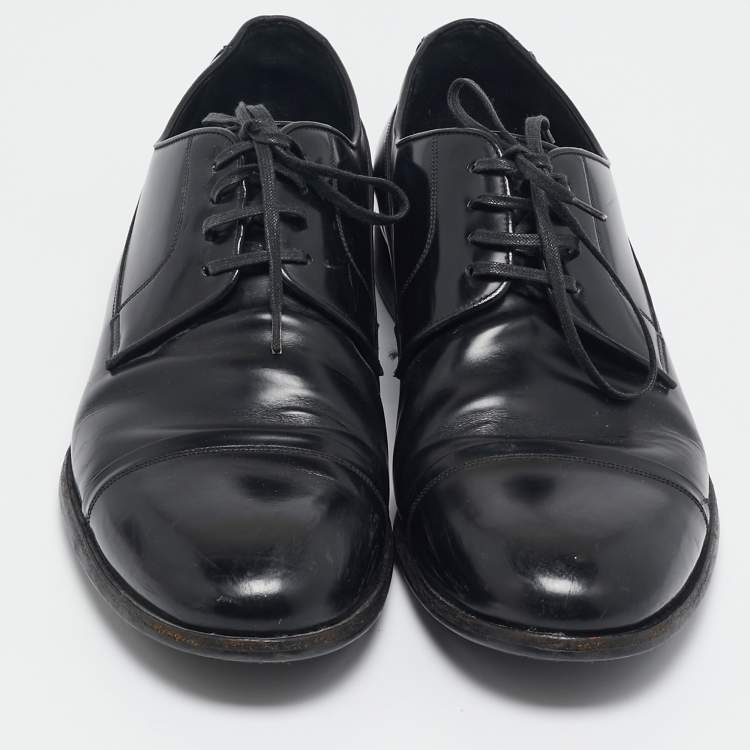 Pre Owned Dolce & Gabbana Black Leather Lace Up Oxfords Size 42.5