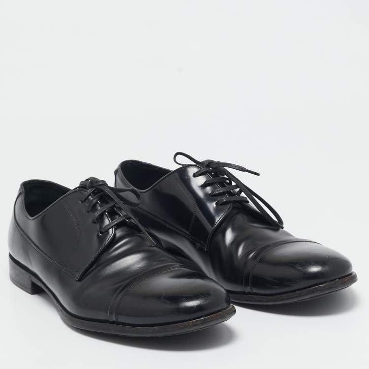 Pre Owned Dolce & Gabbana Black Leather Lace Up Oxfords Size 42.5