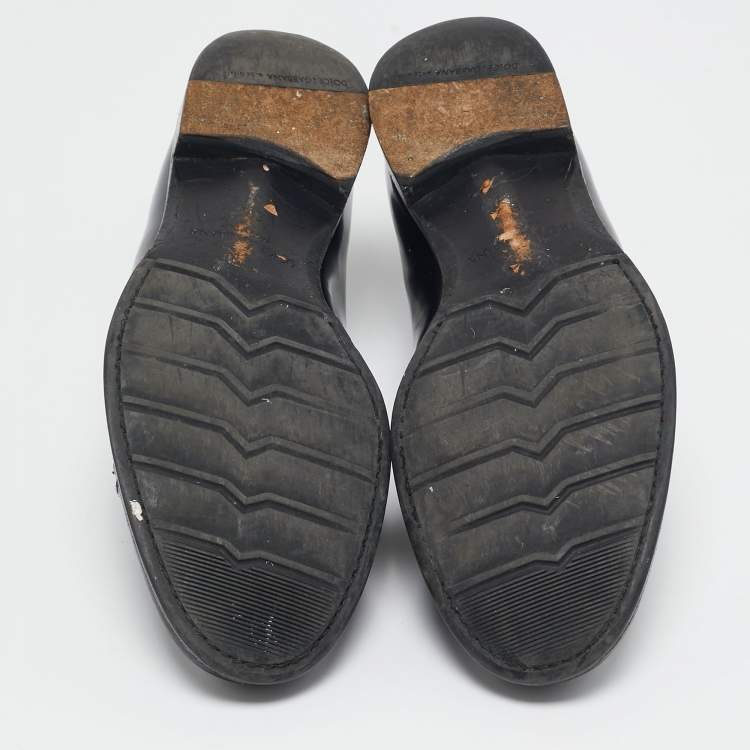 Pre Owned Dolce & Gabbana Black Leather Lace Up Oxfords Size 42.5