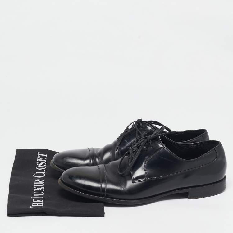 Pre Owned Dolce & Gabbana Black Leather Lace Up Oxfords Size 42.5