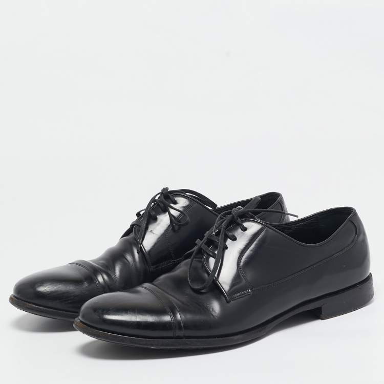 Pre Owned Dolce & Gabbana Black Leather Lace Up Oxfords Size 42.5