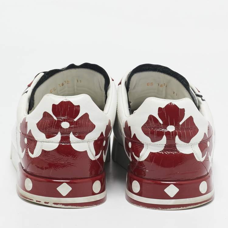 Pre Owned Dolce & Gabbana White/Red Leather Portofino Sneakers Size 45