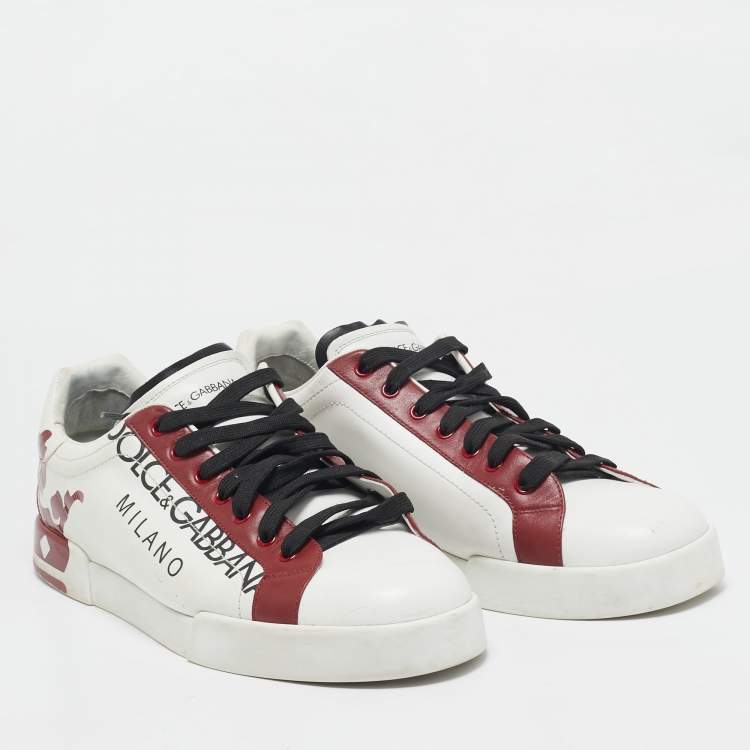 Pre Owned Dolce & Gabbana White/Red Leather Portofino Sneakers Size 45