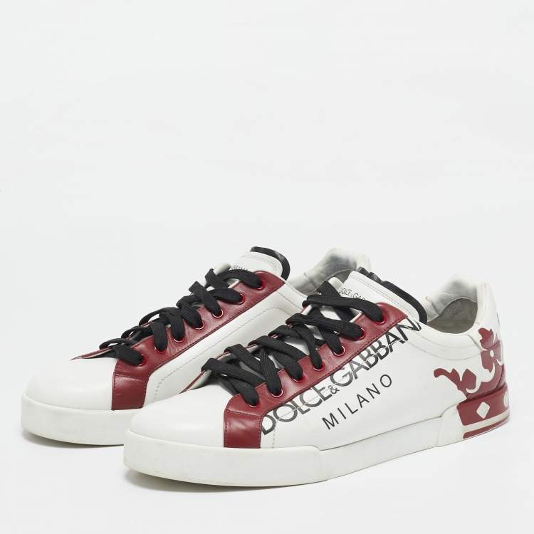 Pre Owned Dolce & Gabbana White/Red Leather Portofino Sneakers Size 45