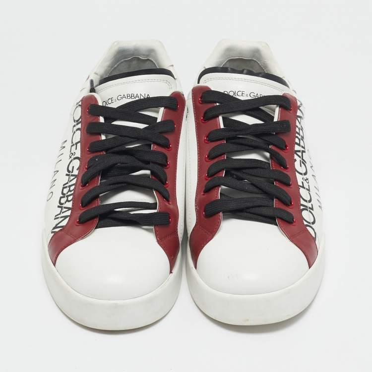 Pre Owned Dolce & Gabbana White/Red Leather Portofino Sneakers Size 45