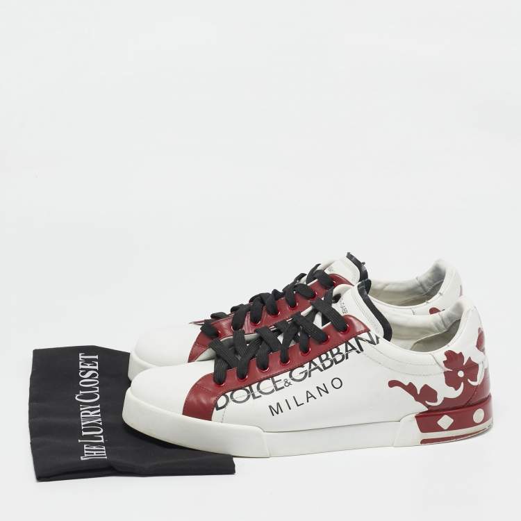 Pre Owned Dolce & Gabbana White/Red Leather Portofino Sneakers Size 45