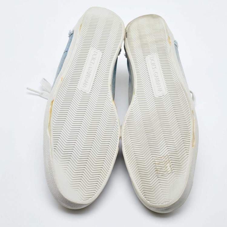 Pre Owned Dolce & Gabbana Blue/White Denim and Leather Lace Up Sneakers Size 44
