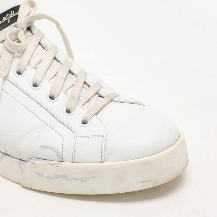 Pre Owned Dolce & Gabbana White/Black Leather Portofino Low Top Sneakers Size 43.5