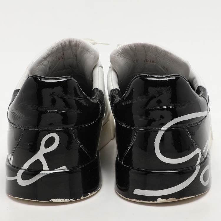 Pre Owned Dolce & Gabbana White/Black Leather Portofino Low Top Sneakers Size 43.5