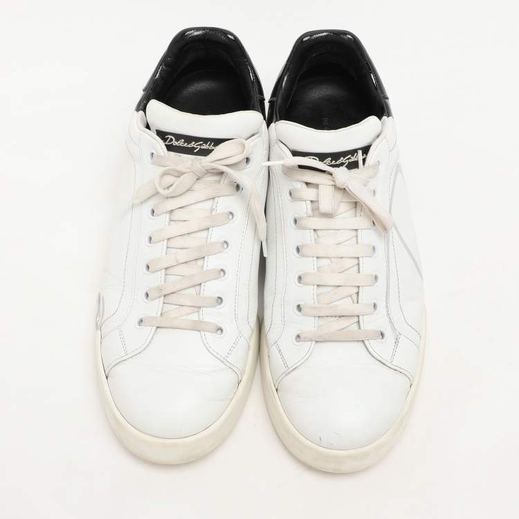 Pre Owned Dolce & Gabbana White/Black Leather Portofino Low Top Sneakers Size 43.5