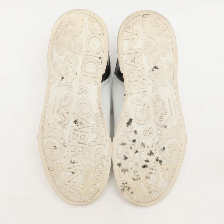 Pre Owned Dolce & Gabbana White/Black Leather Portofino Low Top Sneakers Size 43.5