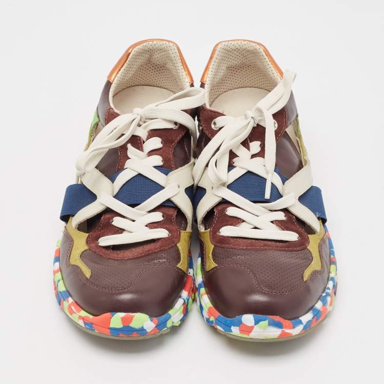 Pre Owned Dolce & Gabbana Multicolor Leather and Suede Graffiti Sneakers Size 42