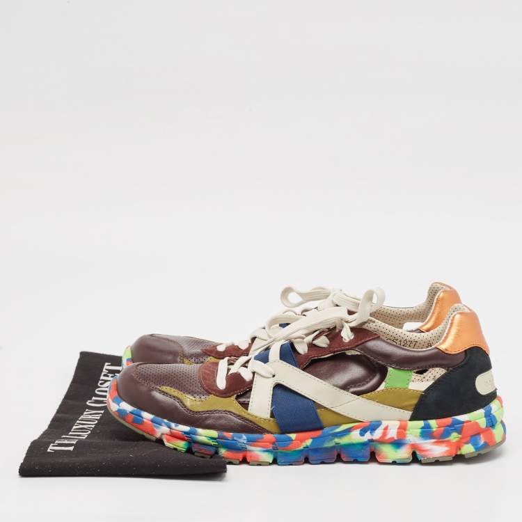 Pre Owned Dolce & Gabbana Multicolor Leather and Suede Graffiti Sneakers Size 42