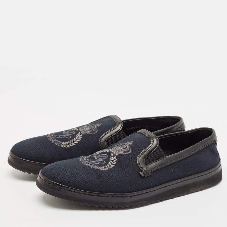 Pre Owned Dolce & Gabbana Blue/Black Denim and Leather Slip On Sneakers Size 44