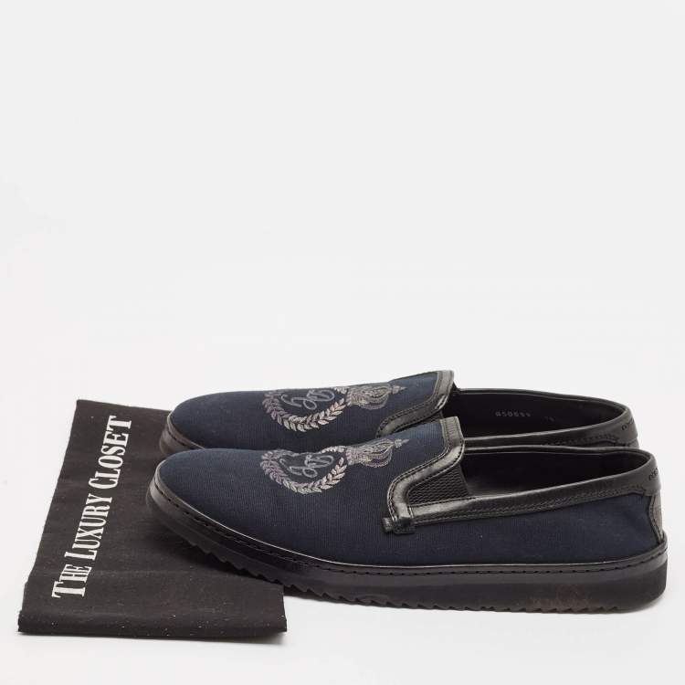 Pre Owned Dolce & Gabbana Blue/Black Denim and Leather Slip On Sneakers Size 44