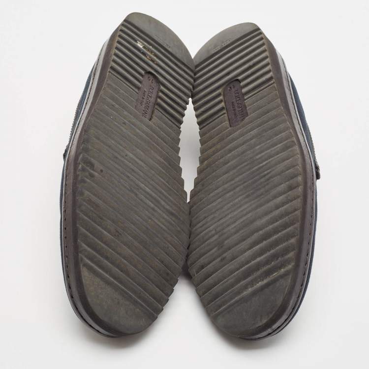 Pre Owned Dolce & Gabbana Blue/Black Denim and Leather Slip On Sneakers Size 44