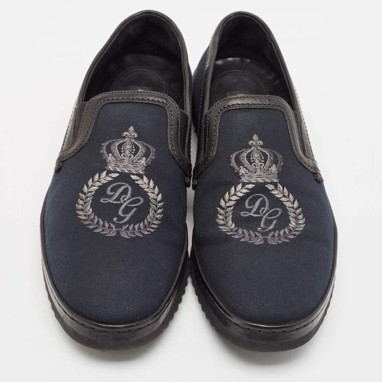 Pre Owned Dolce & Gabbana Blue/Black Denim and Leather Slip On Sneakers Size 44