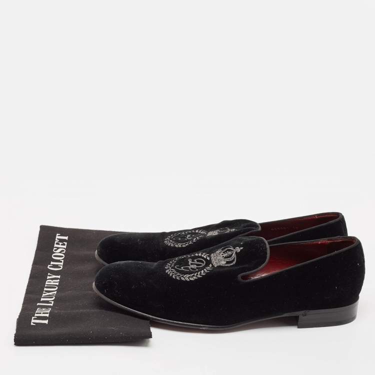 Pre Owned Dolce & Gabbana Black Velvet Embroidered Smoking Slippers Size 44