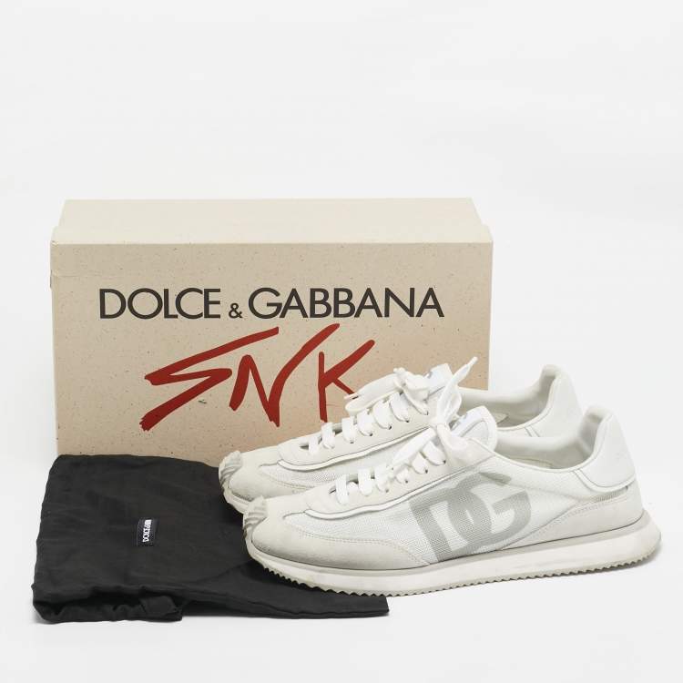 Pre Owned Dolce & Gabbana White/Grey Mesh and Suede DG Cushion Sneakers Size 44