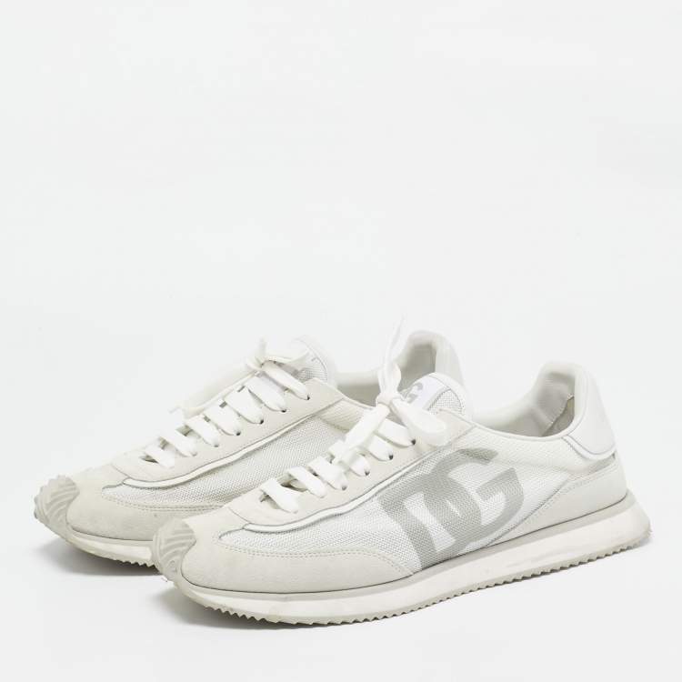Pre Owned Dolce & Gabbana White/Grey Mesh and Suede DG Cushion Sneakers Size 44