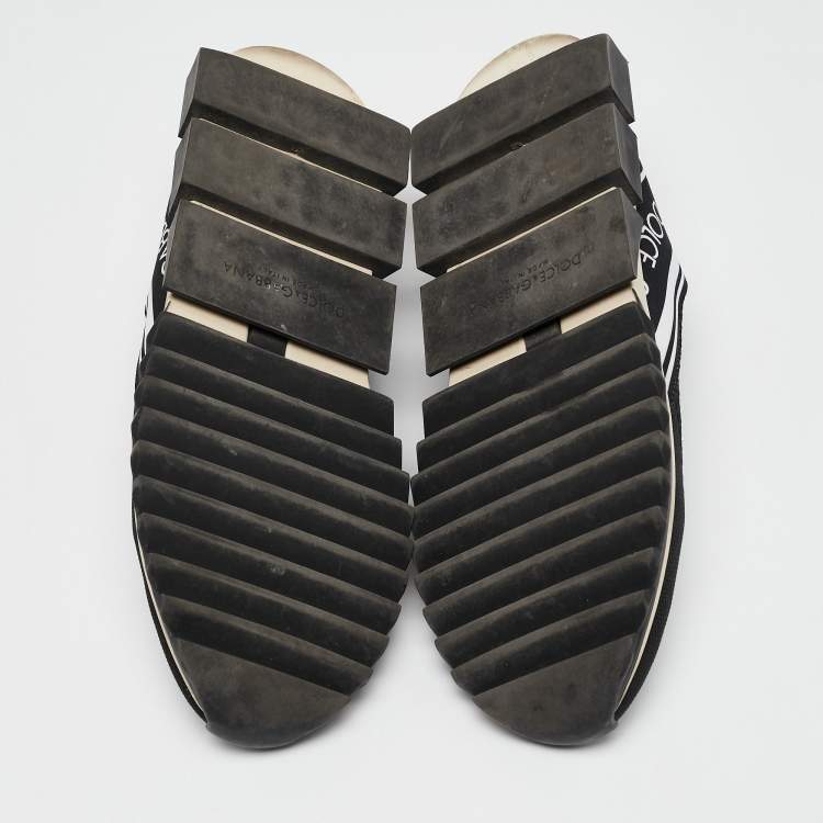 Pre Owned Dolce & Gabbana Black/White Knit Fabric Sorrento Slip On Sneakers Size 43