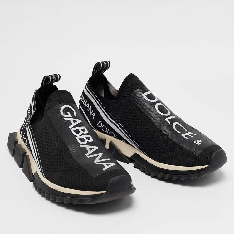 Pre Owned Dolce & Gabbana Black/White Knit Fabric Sorrento Slip On Sneakers Size 43