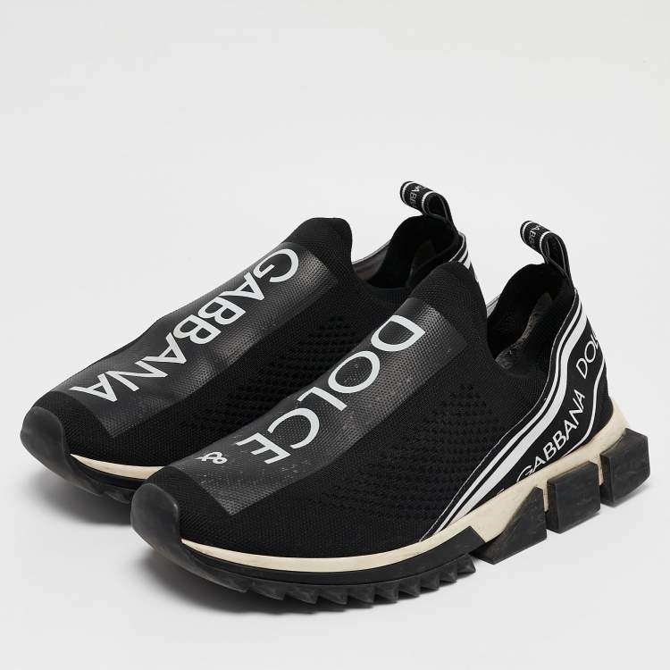 Pre Owned Dolce & Gabbana Black/White Knit Fabric Sorrento Slip On Sneakers Size 43
