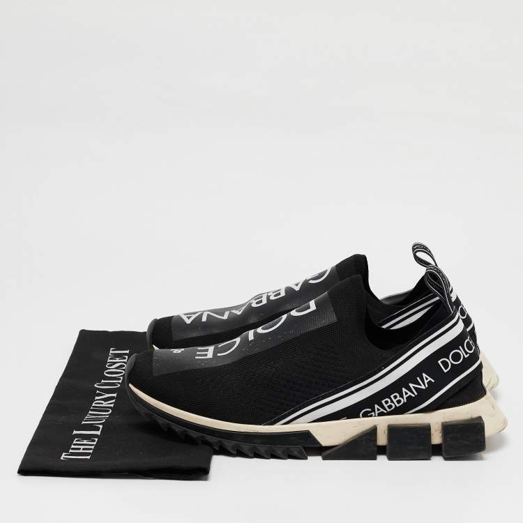Pre Owned Dolce & Gabbana Black/White Knit Fabric Sorrento Slip On Sneakers Size 43