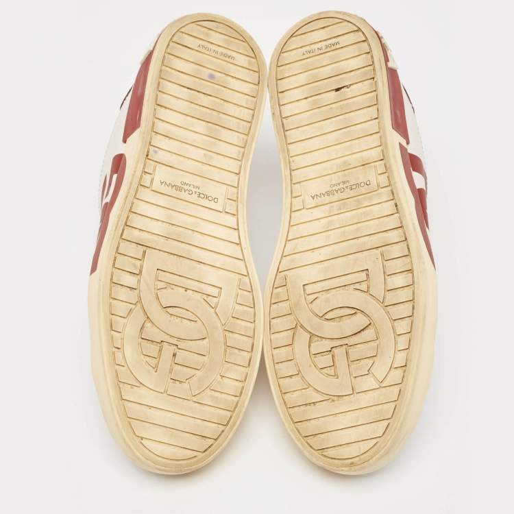 Pre Owned Dolce & Gabbana White/Burgundy Leather Portifino Sneakers Size 44 