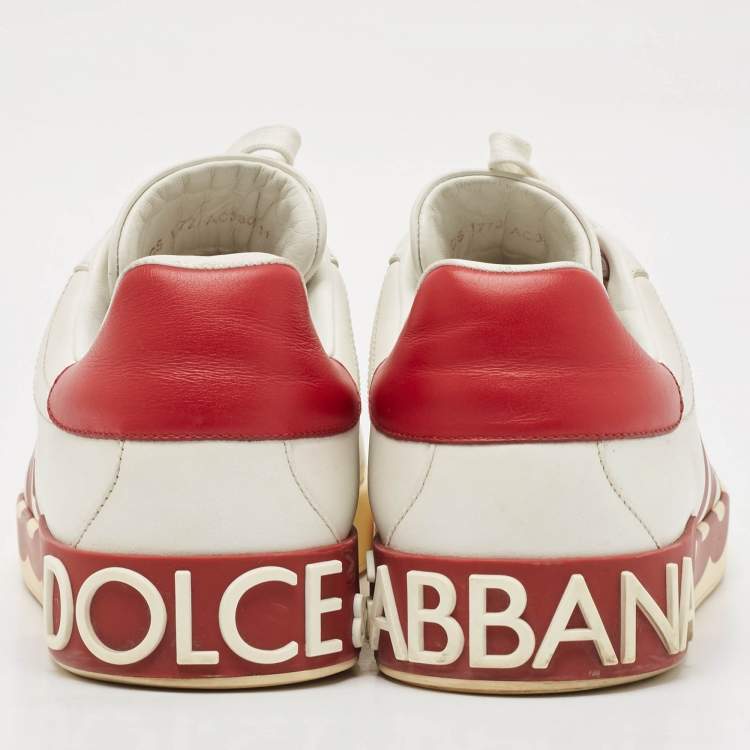 Pre Owned Dolce & Gabbana White/Burgundy Leather Portifino Sneakers Size 44 