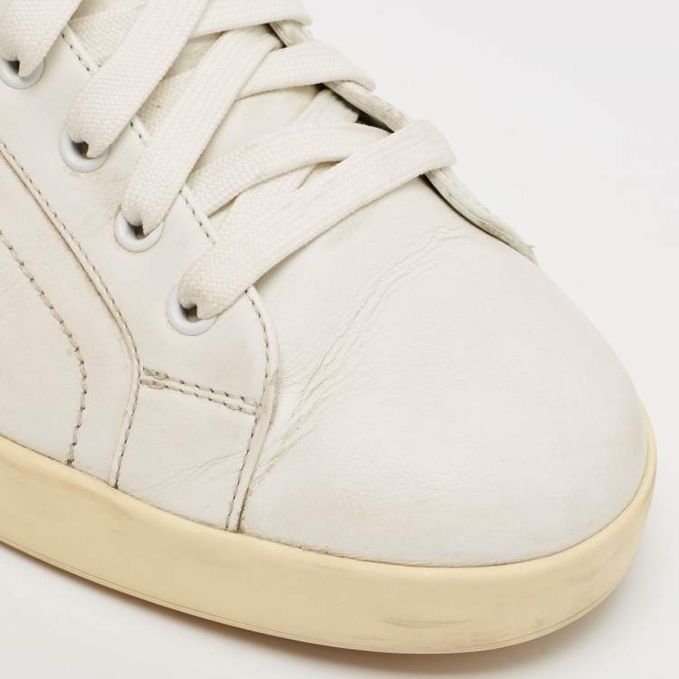 Pre Owned Dolce & Gabbana White/Burgundy Leather Portifino Sneakers Size 44 