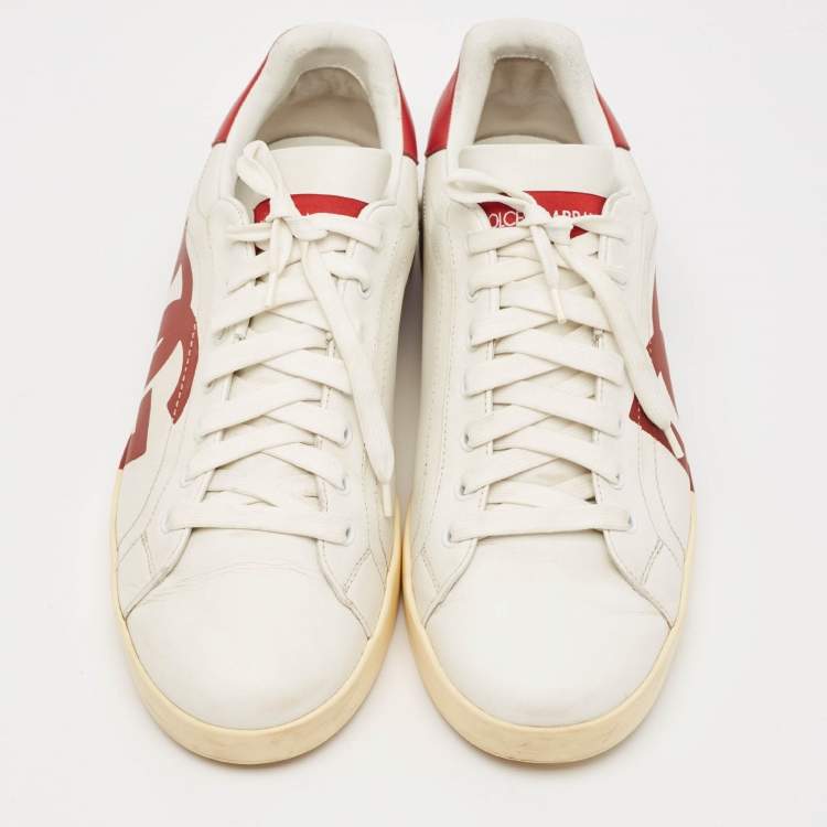 Pre Owned Dolce & Gabbana White/Burgundy Leather Portifino Sneakers Size 44 