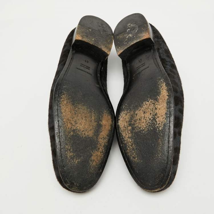 Pre Owned Dolce & Gabbana Grey Animal Print Calf Hair Smoking Slippers Size 41