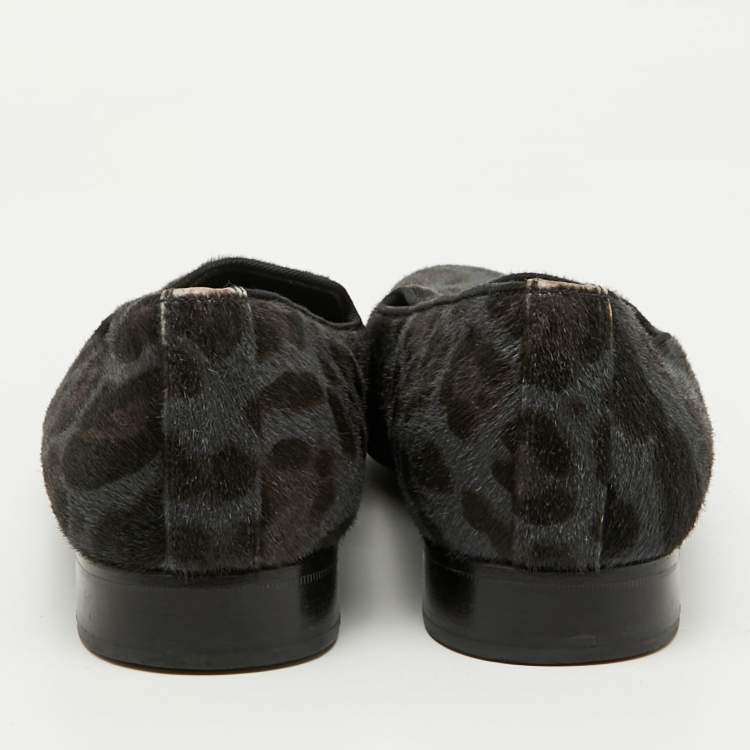 Pre Owned Dolce & Gabbana Grey Animal Print Calf Hair Smoking Slippers Size 41