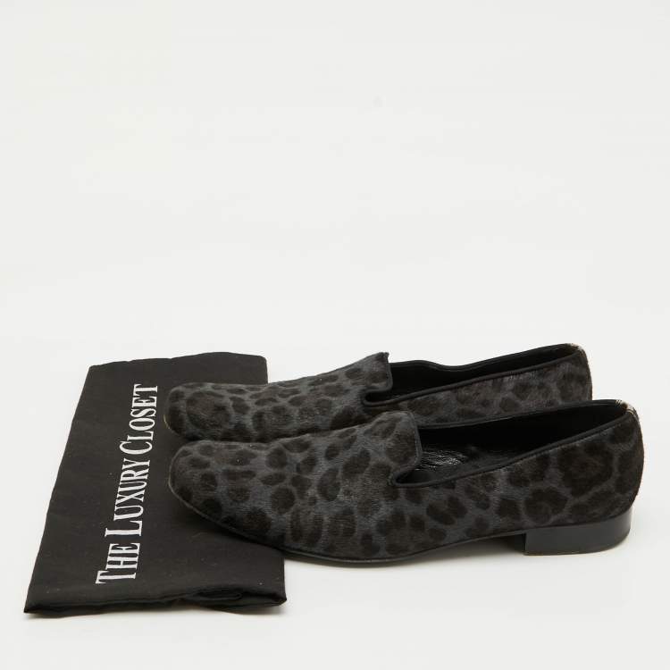 Pre Owned Dolce & Gabbana Grey Animal Print Calf Hair Smoking Slippers Size 41