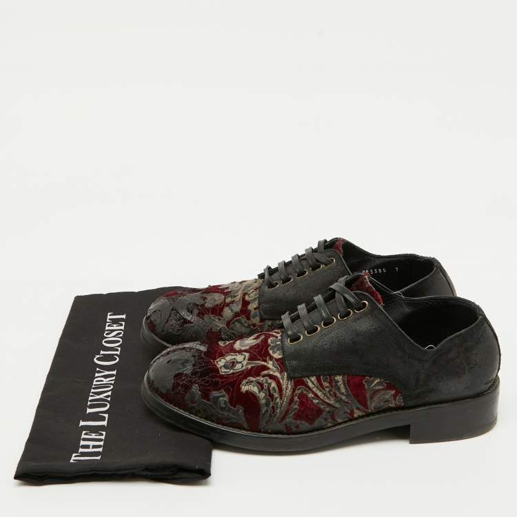 Pre Owned Dolce & Gabbana Dark Brown/Burgundy Suede And Rose Velvet Derby Size 41
