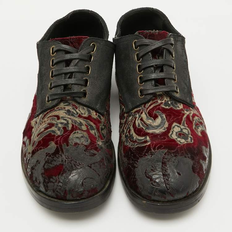 Pre Owned Dolce & Gabbana Dark Brown/Burgundy Suede And Rose Velvet Derby Size 41