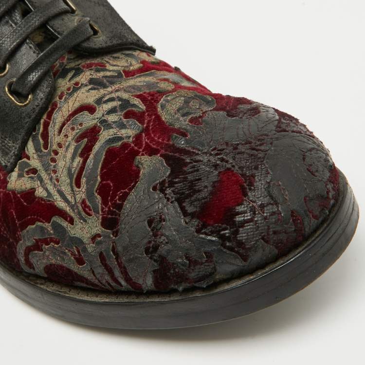Pre Owned Dolce & Gabbana Dark Brown/Burgundy Suede And Rose Velvet Derby Size 41