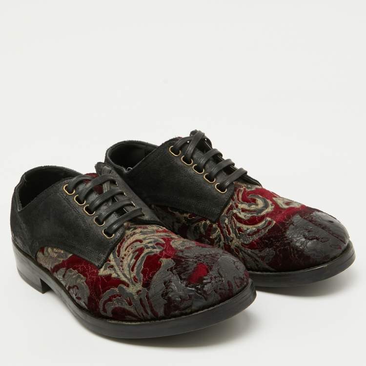 Pre Owned Dolce & Gabbana Dark Brown/Burgundy Suede And Rose Velvet Derby Size 41