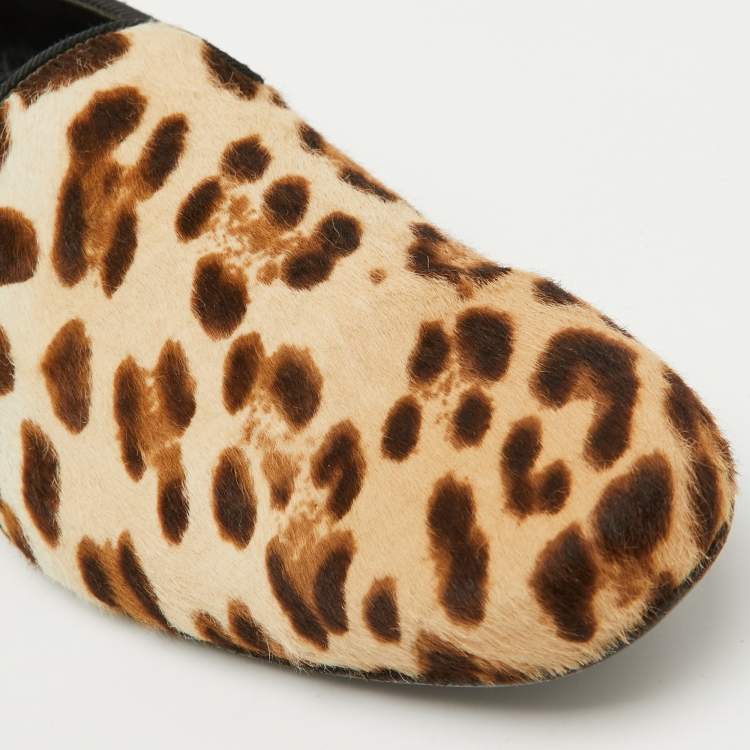 Pre Owned Dolce & Gabbana Brown Leopard Print Calf Hair Smoking Slippers Size 41