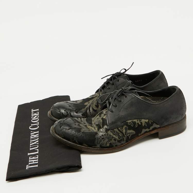 Pre Owned Dolce & Gabbana Black Floral Suede Lace Up Derby Size 41