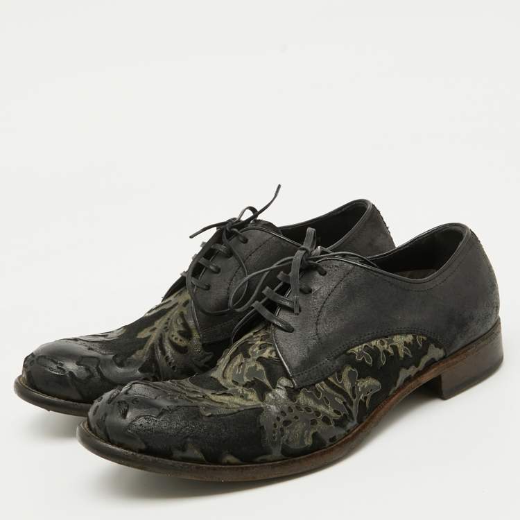 Pre Owned Dolce & Gabbana Black Floral Suede Lace Up Derby Size 41