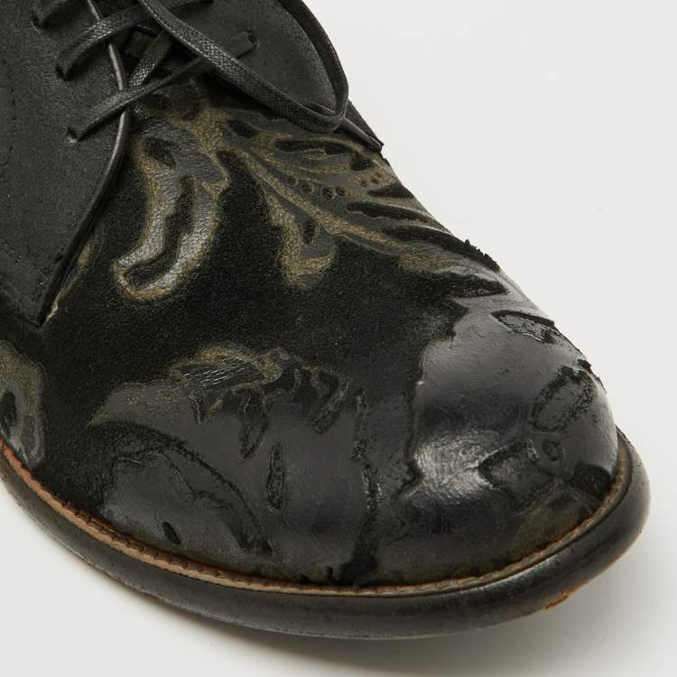 Pre Owned Dolce & Gabbana Black Floral Suede Lace Up Derby Size 41