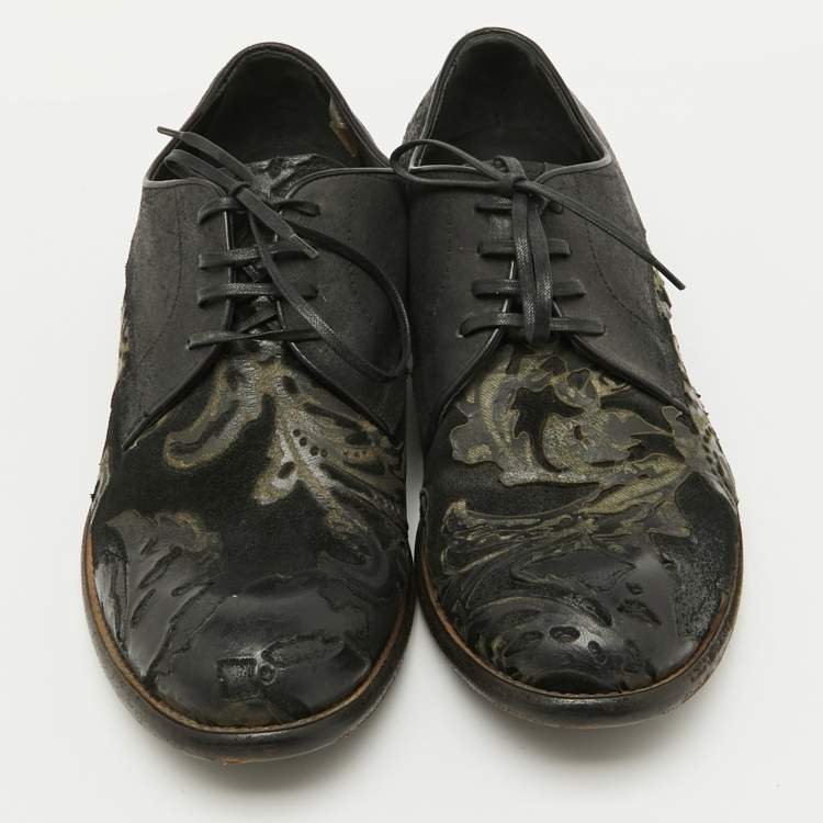 Pre Owned Dolce & Gabbana Black Floral Suede Lace Up Derby Size 41